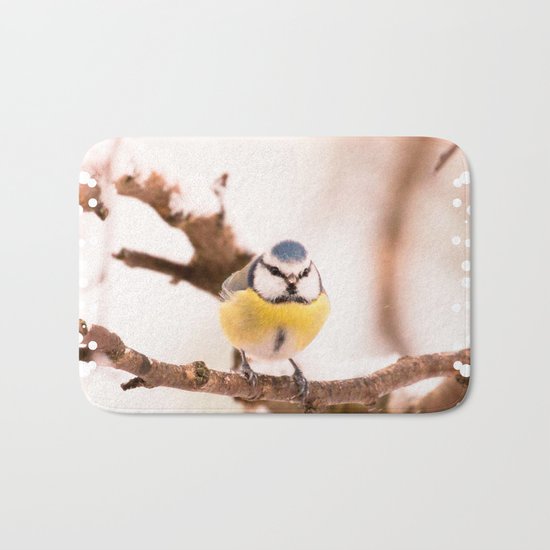 Blue tit on a branch Bath Mat