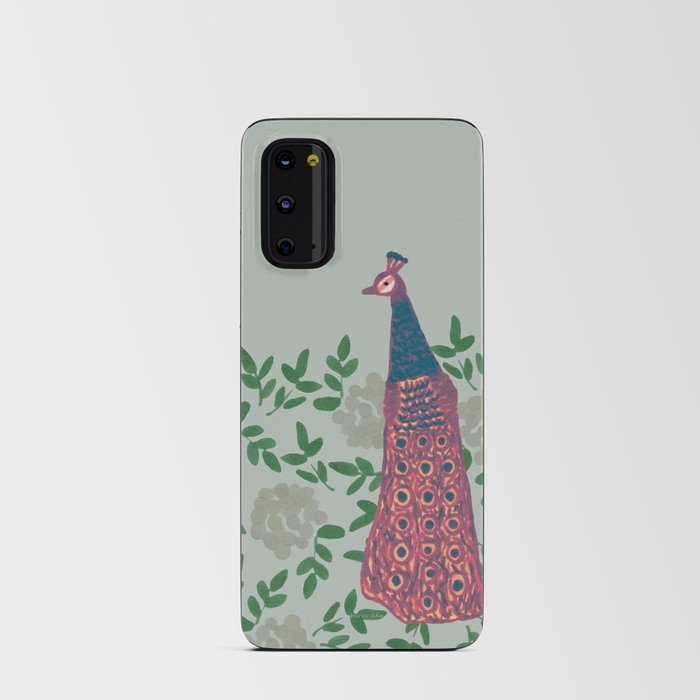 Peacock and Flower - Pink and Sage Android Card Case