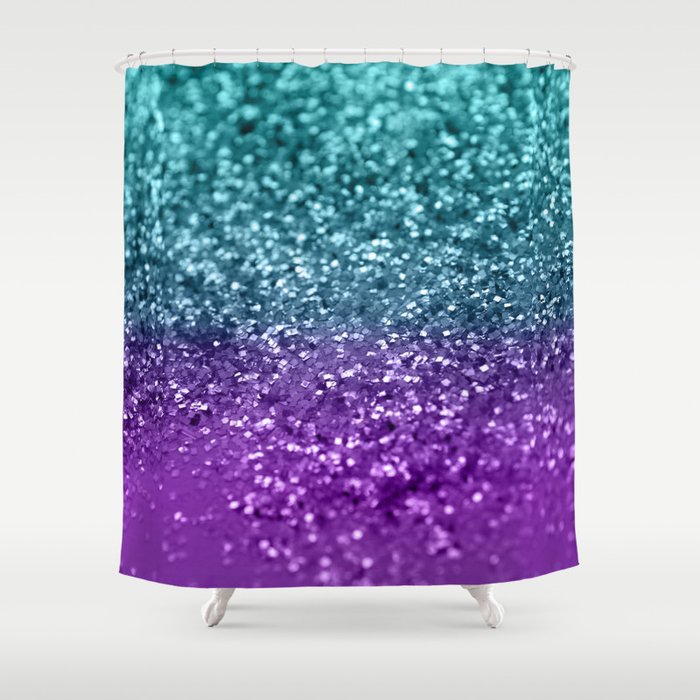 Purple Teal Mermaid Girls Glitter 1, Mermaid Sequin Shower Curtain