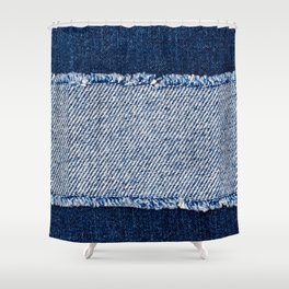 Denim blue jeans fabric frame. Bleached denim fabric  Shower Curtain