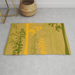 Woody - Green and Yellow Minimal Forest Art Design Area & Throw Rug