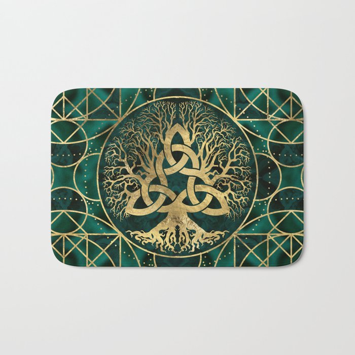 Tree of life with Triquetra Malachite and Gold Bath Mat