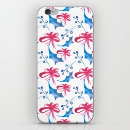 Christmas Pattern Watercolor Bow Floral Leaf iPhone Skin