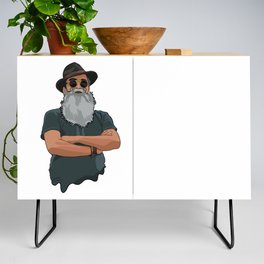 Hipster man with hat and round sunglasses Credenza