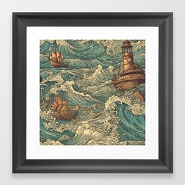 Retro Waves: Hand-Drawn Sea Patterns with Insanely Detailed Digital Art Framed Art Print