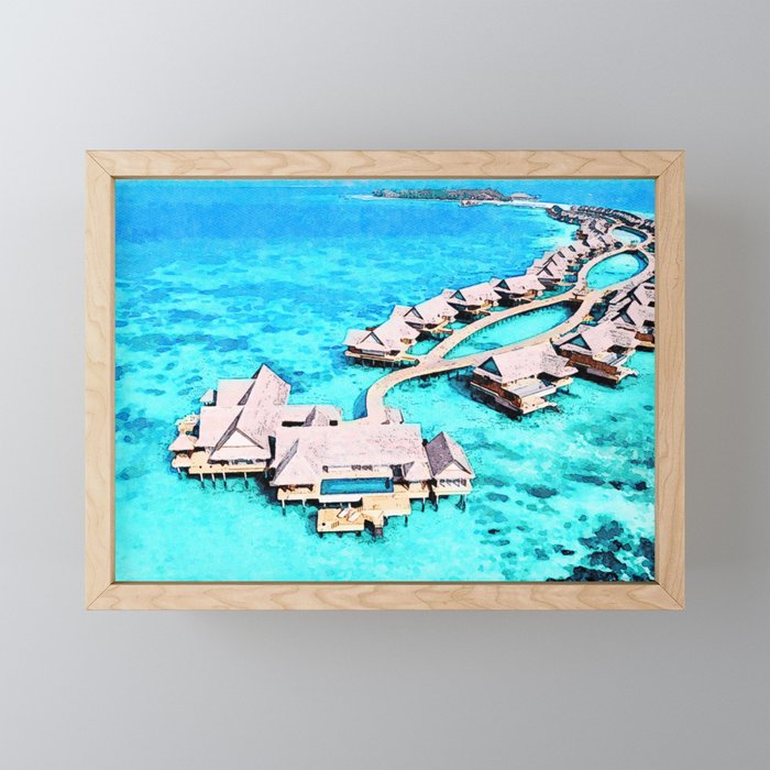 Watercolor Maldives Resort Framed Mini Art Print