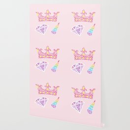 Pink Glitter Crown & Unicorn Wallpaper