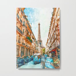 Paris City Street Vintage Eiffel Tower. For Eiffel Tower & Paris Lovers. Metal Print | Iconic, Steel, World, Vintage, Explore, France, Architecture, Classic, Painting, Drawing 