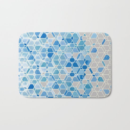 Cubes & Diamonds in Blue & Grey Bath Mat