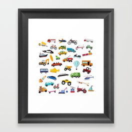 Little Boy Things That Move Vehicle Cars Pattern for Kids Framed Art Print
