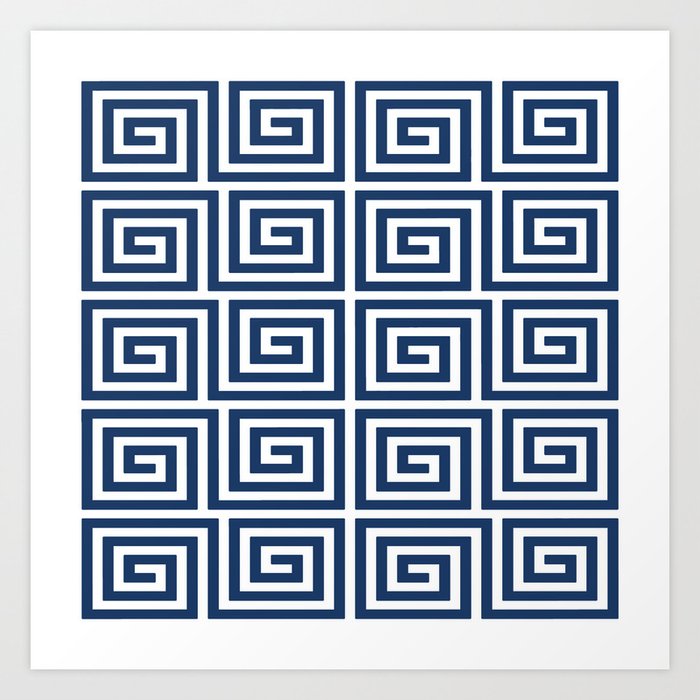 Greek Key Pattern 125 Navy Blue Art Print