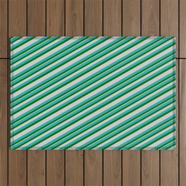 [ Thumbnail: Light Sea Green, Dark Green & Light Gray Colored Stripes Pattern Outdoor Rug ]