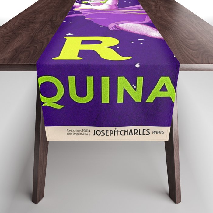 1924 BOR Quinpuina French wine and spirits vintage advertising poster purple background Table Runner