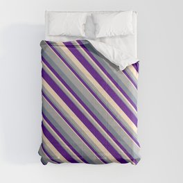 [ Thumbnail: Dark Gray, Slate Gray, Indigo, and Bisque Colored Stripes Pattern Comforter ]