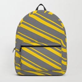 [ Thumbnail: Yellow & Grey Colored Stripes/Lines Pattern Backpack ]