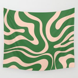 Retro Liquid Candy Swirl Abstract Pattern in Green and Blush Pink  Wall Tapestry
