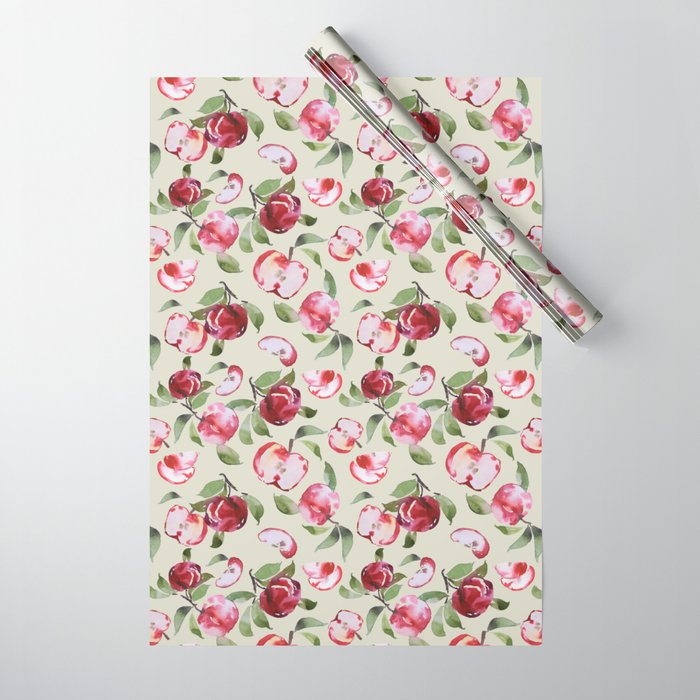 Red Fall Apple Watercolor Wrapping Paper