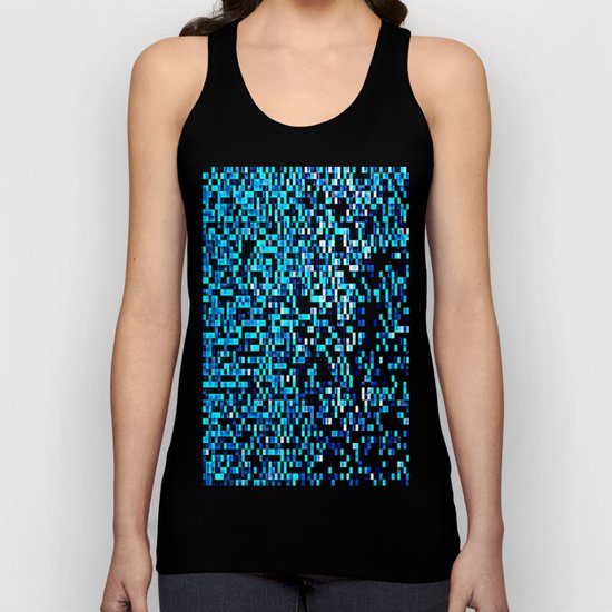 Turquoise Blue Aqua Black Pixels Unisex Tank Top