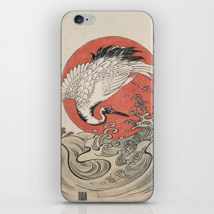 Crane, Waves and Rising Sun Woodblock Isoda Koryusai iPhone Skin