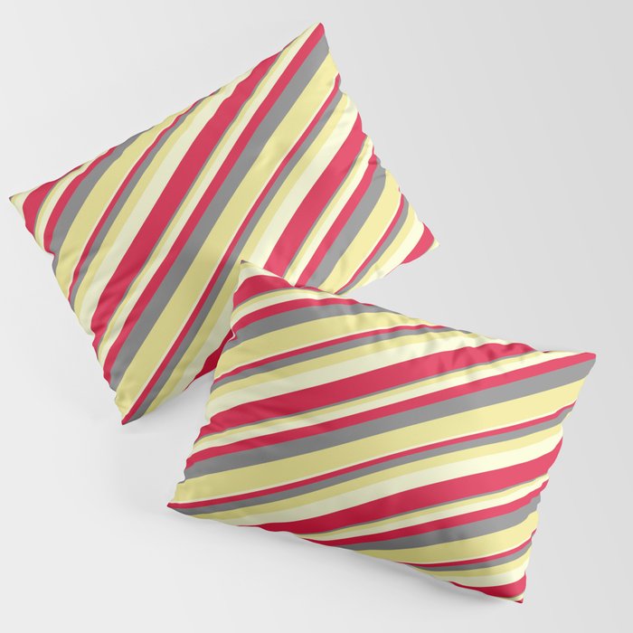 Gray, Tan, Light Yellow & Crimson Colored Lines Pattern Pillow Sham