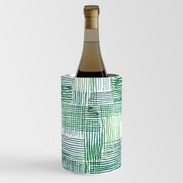 Green and Blue Parallel and Perpendicular Pencil Lines Wine Chiller