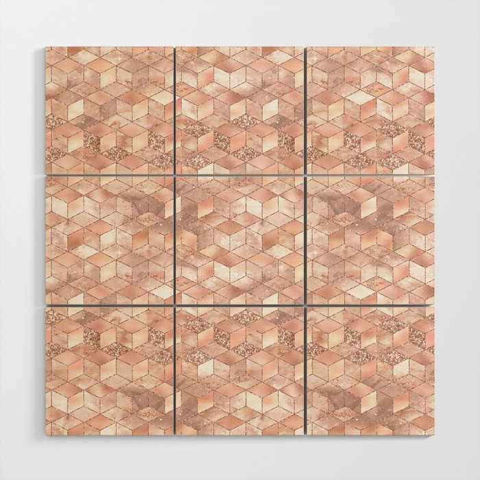 Luxury Rose Gold Geometric Pattern Wood Wall Art