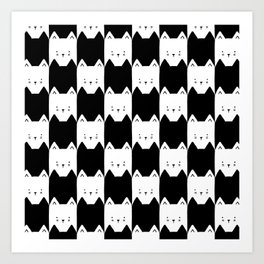 Black and White Checkerboard Cats Art Print