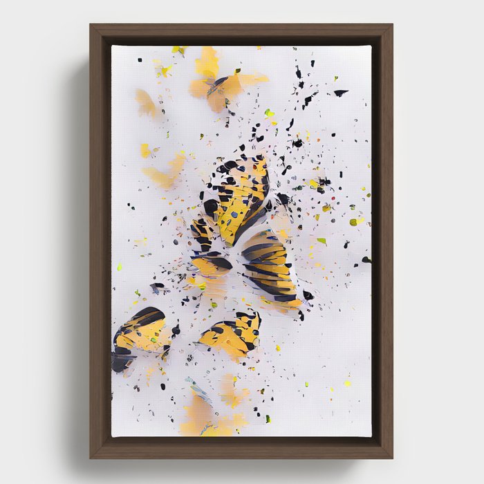 Black and yellow Broken Butterfly original abstract digital artwork Framed Canvas