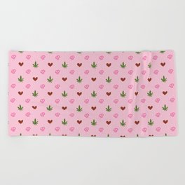 Pink Marijuana tile pattern. Digital logo pattern. Vector illustration background Beach Towel