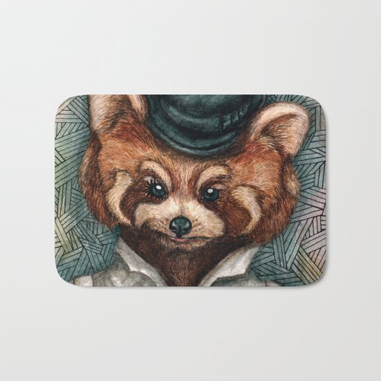 Cute Red Panda in Bowler hat Bath Mat