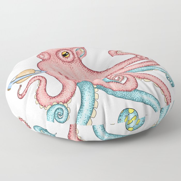 Octopus Kraken Octoverse Cosmic Dancer Ink Art Floor Pillow