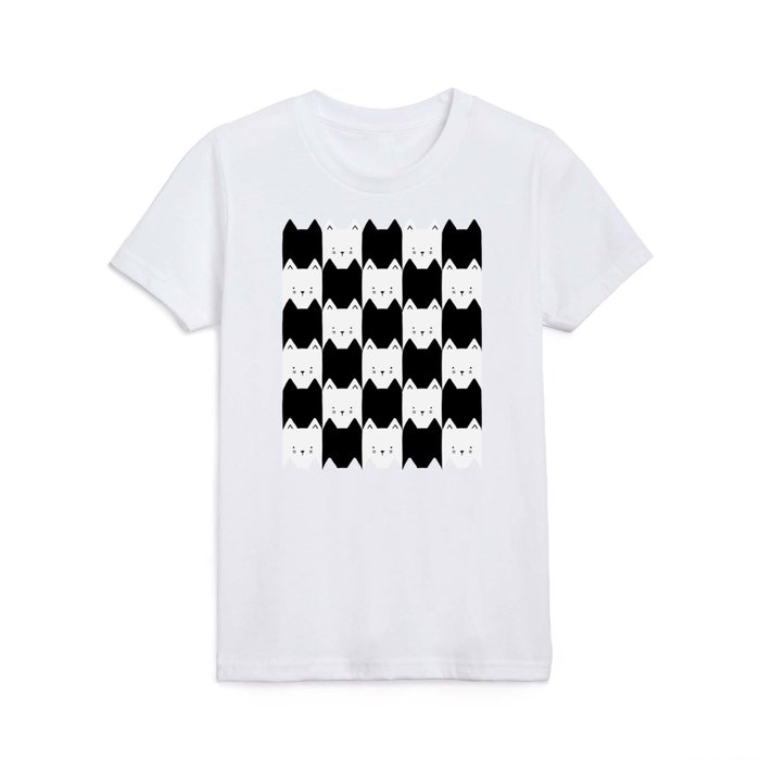 Black and White Checkerboard Cats Kids T Shirt