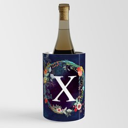 Personalized Monogram Initial Letter X Floral Wreath Artwork Wine Chiller