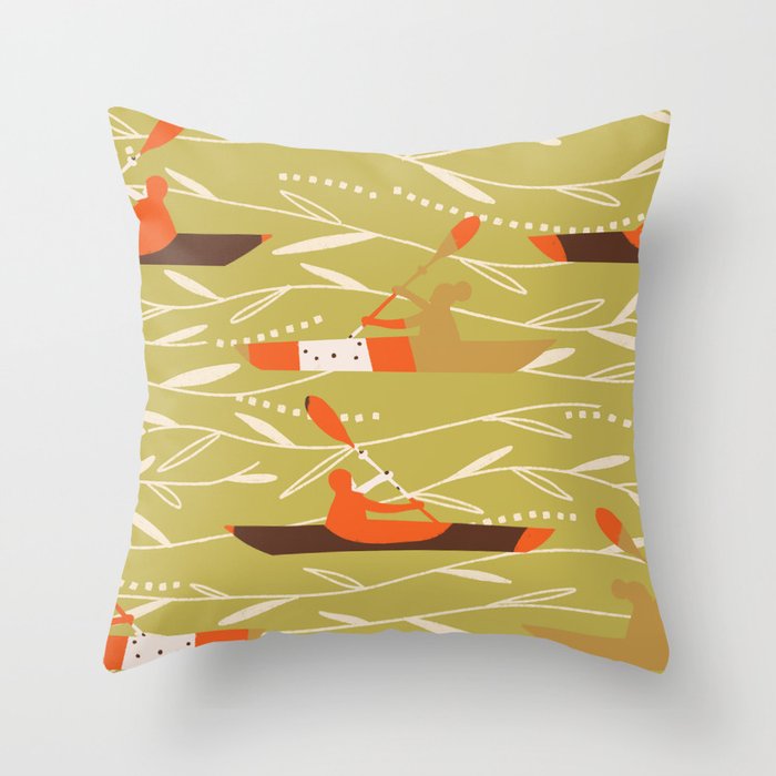 Canoeing At the Lake Sports Sage Throw Pillow