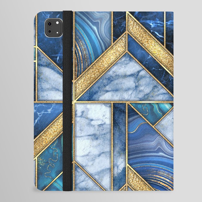 Art Deco Gold + Midnight Blue Marble Abstract Geometry iPad Folio Case