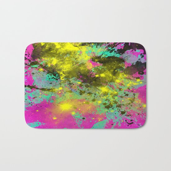 Stargazer - Abstract cyan, black, purple and yellow oil painting Bath Mat
