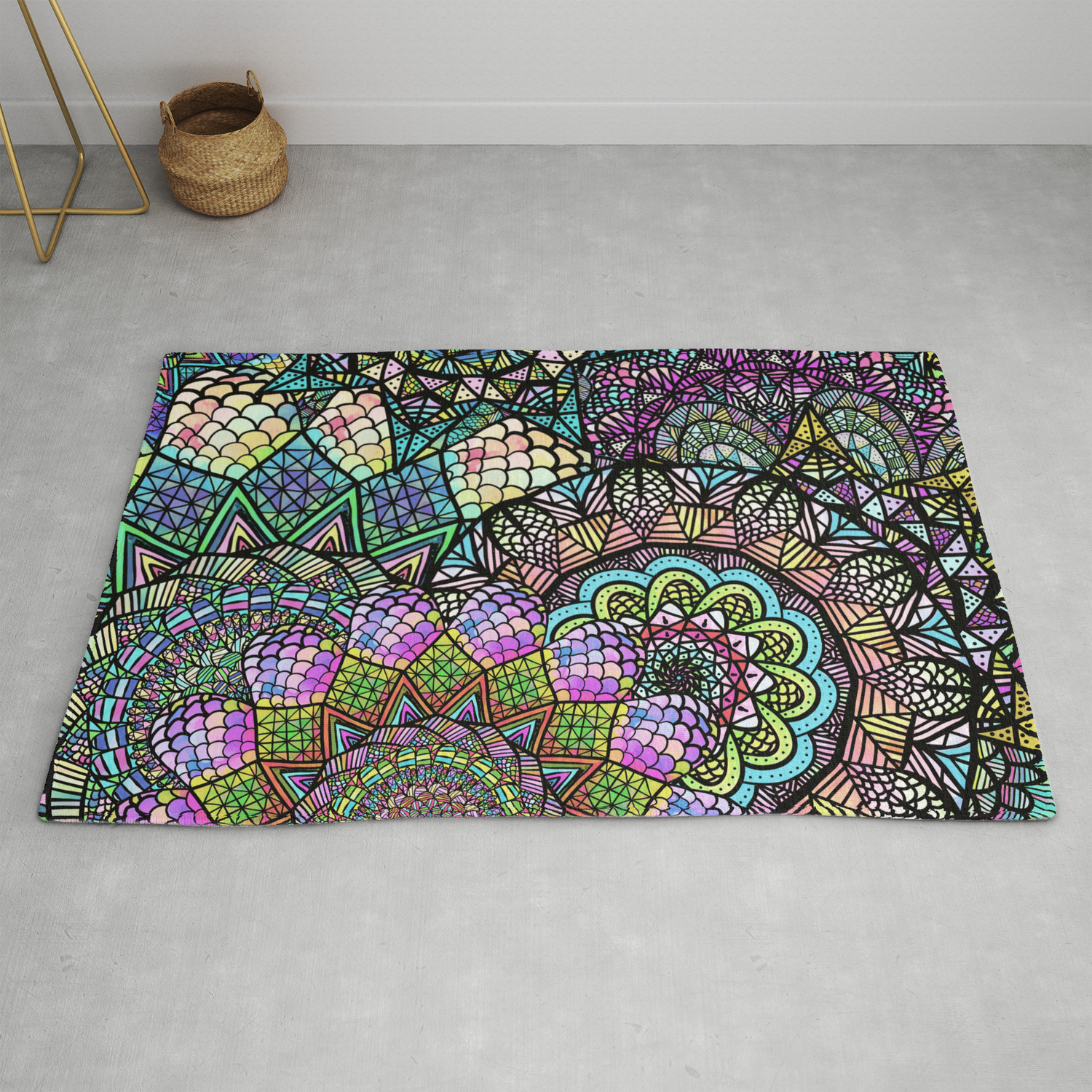 Colorful Floral Mandala Pattern With Geometric Drawings Rug By Raylie Society6,Beautiful Girl From Behind Drawing