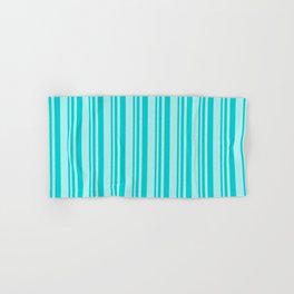 [ Thumbnail: Dark Turquoise and Turquoise Colored Lined/Striped Pattern Hand & Bath Towel ]