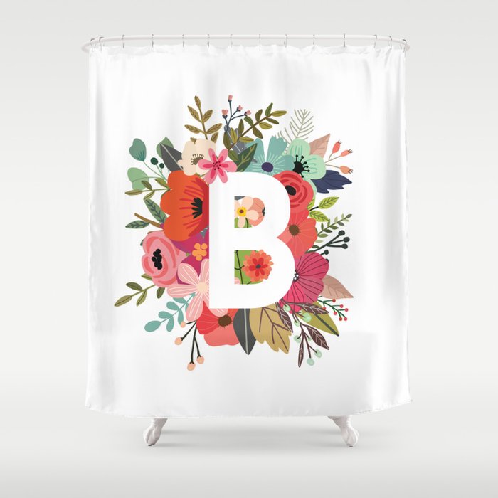 B Monogrammed Fl Initial Shower Curtain By Themessinger Society6 B Monogrammed Fl Initial Shower Curtain
