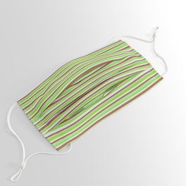 [ Thumbnail: Green, Lavender, Sienna & Light Green Colored Striped/Lined Pattern Face Mask ]