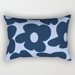 Large Dark Blue Retro Flowers Baby Blue Background #decor #society6 #buyart Rectangular Pillow