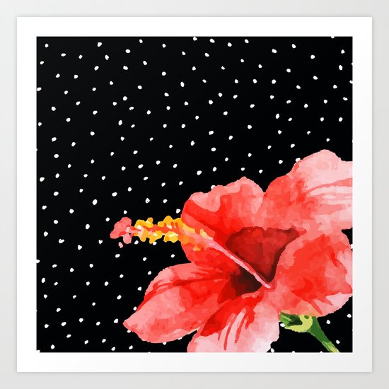 Tropical flower on dots Art Print