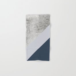 Modern minimalist navy blue grey and silver foil geometric color block Hand & Bath Towel