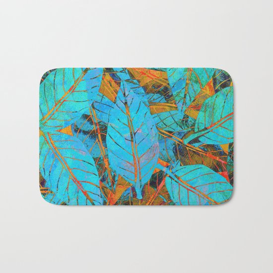 Blue & Orange Leaves Bath Mat