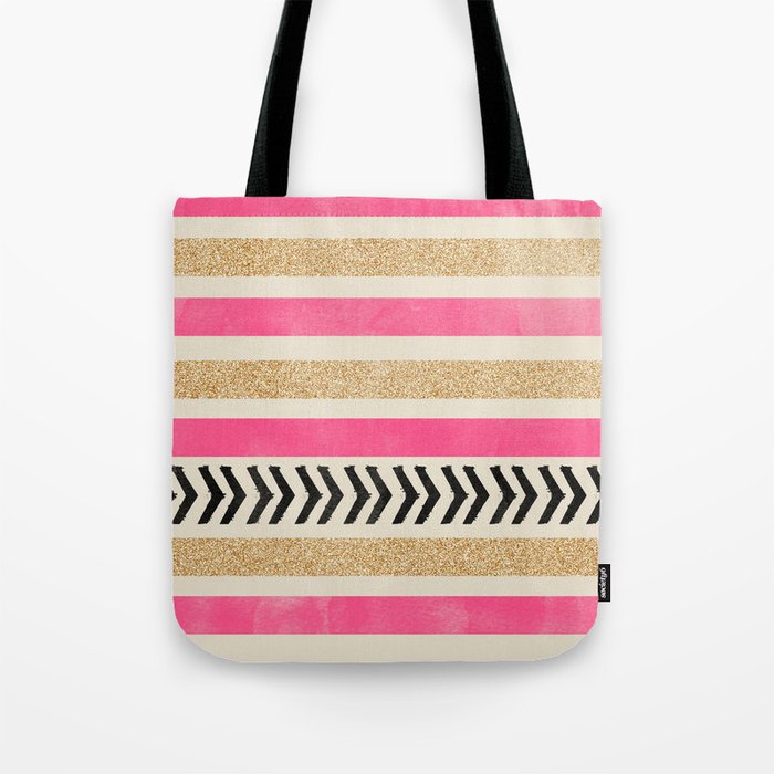 PINK AND GOLD STRIPES AND ARROWS Tote Bag by Allyson Johnson | Society6