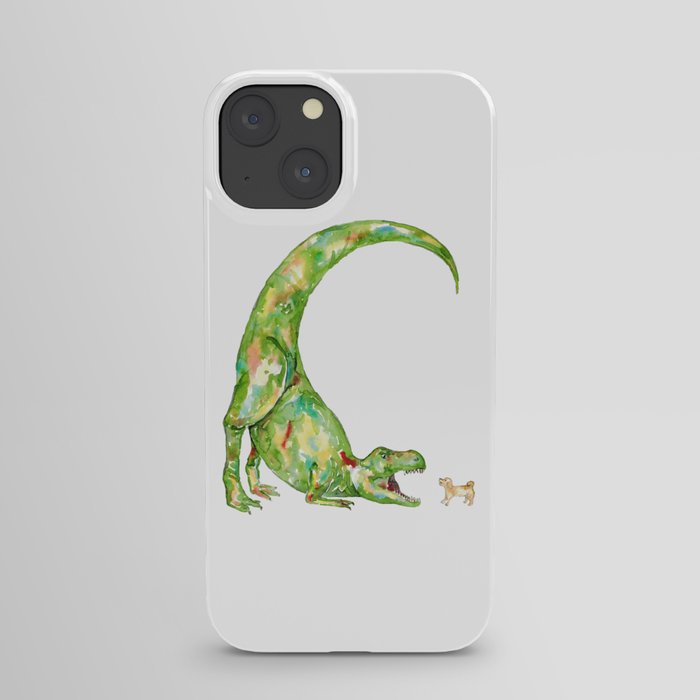 T-rex dinosaur playing with dog painting watercolour iPhone Case