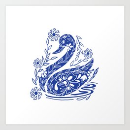 Majestic Swan Indigo Blue Art Print
