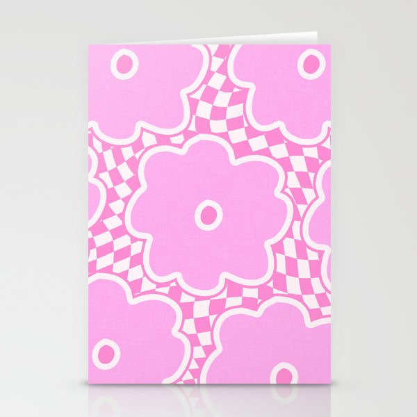 Pastel Lilac Flowers on Swirled Checker Stationery Cards