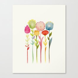 Lovely Whimsical Watercolor Flower Meadow  Canvas Print
