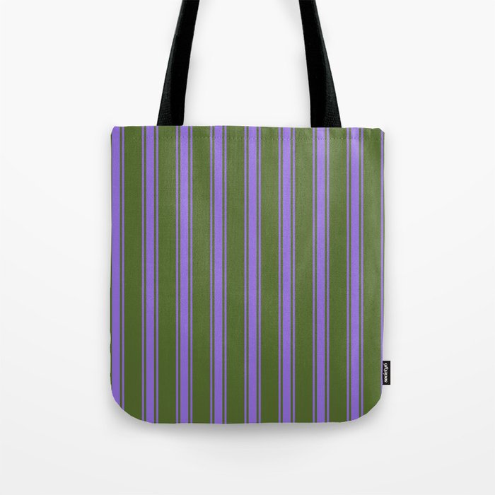 Dark Olive Green and Purple Colored Lines Pattern Tote Bag